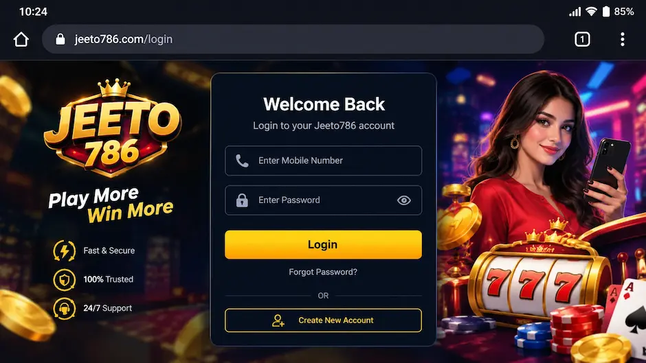 Jeeto 786 game login page on mobile view