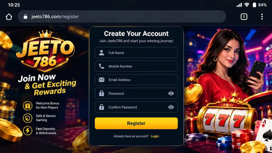 Jeeto 786 game registration page on mobile view